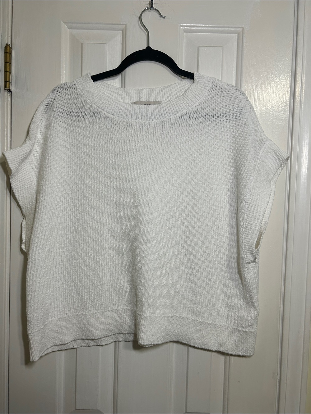 Loft Women's White Knit Boxy Short-Sleeve Top, XL